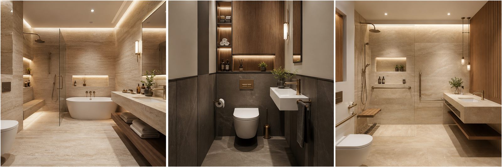 Banyo ve WC Tadilatı için üç örnek 3D konsept render