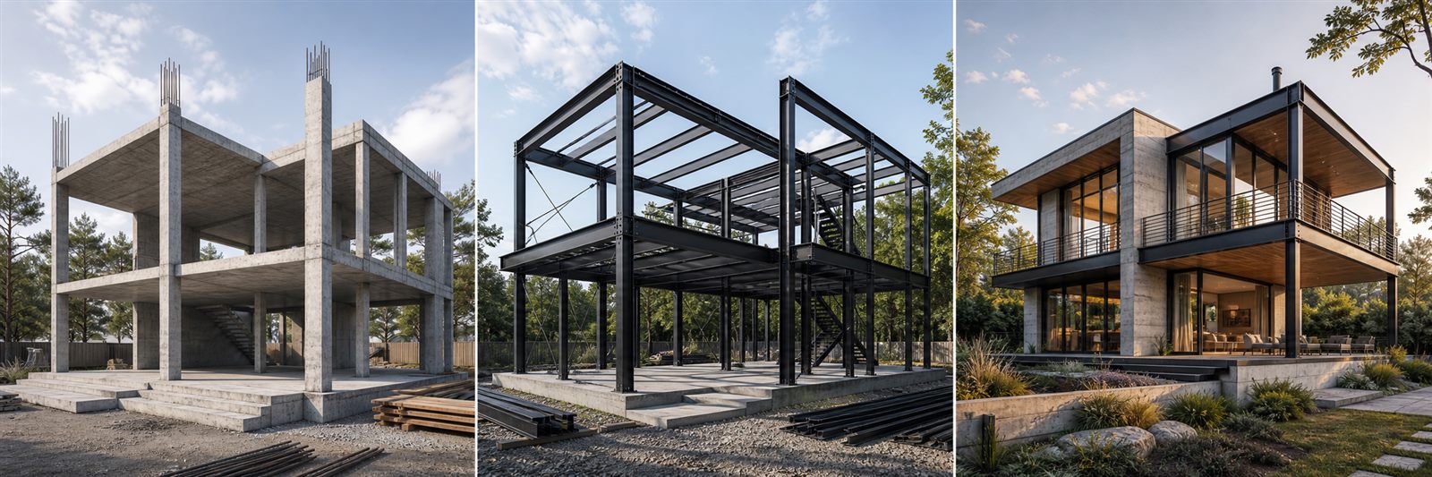 Betonarme ve Çelik için üç örnek 3D konsept render