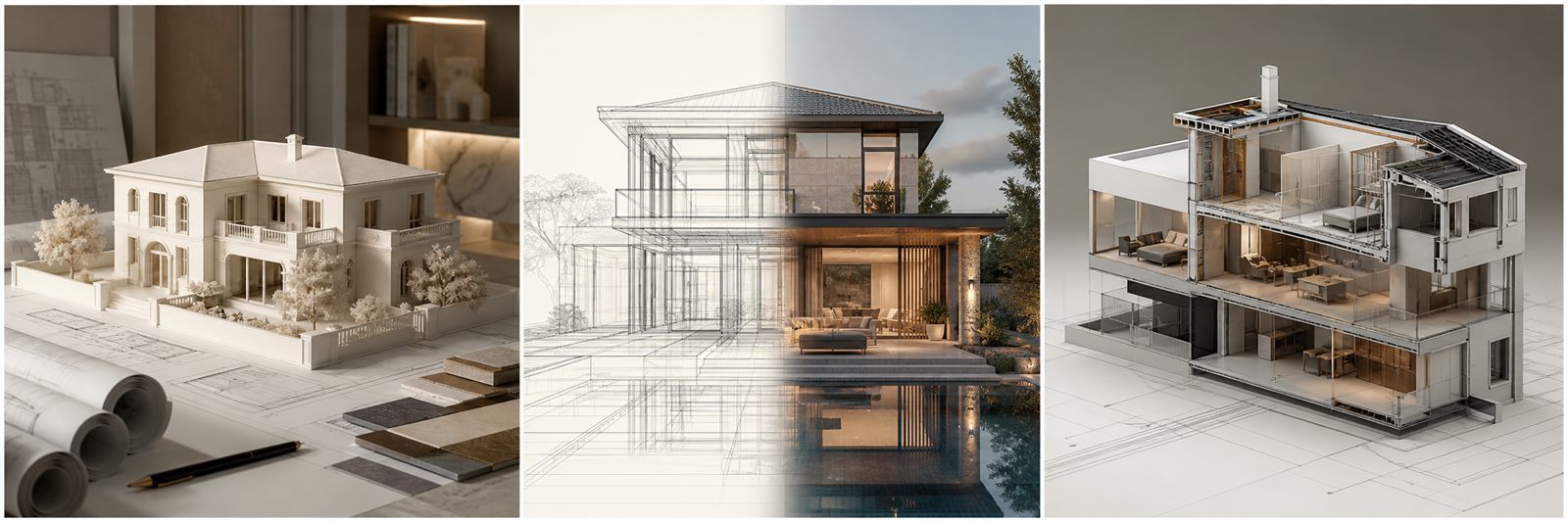 Mimari Tasarım ve 3D için üç örnek 3D konsept render